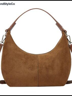 Suede Crescent Bag Women Retro Slouchy Shoulder Tote Handbag Fall Work Purse
